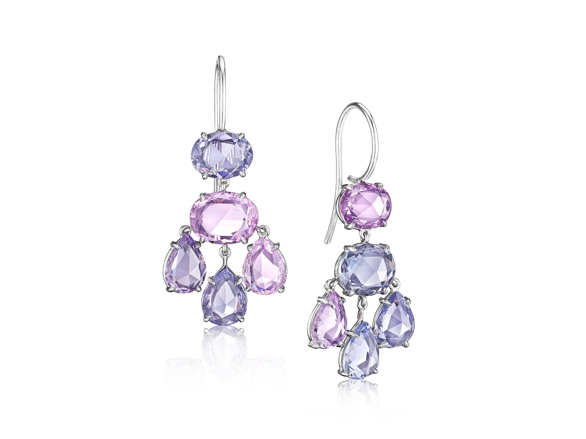 Pale Pink & Periwinkle Sapphire Platinum Girandoles - Jewelry Golconda