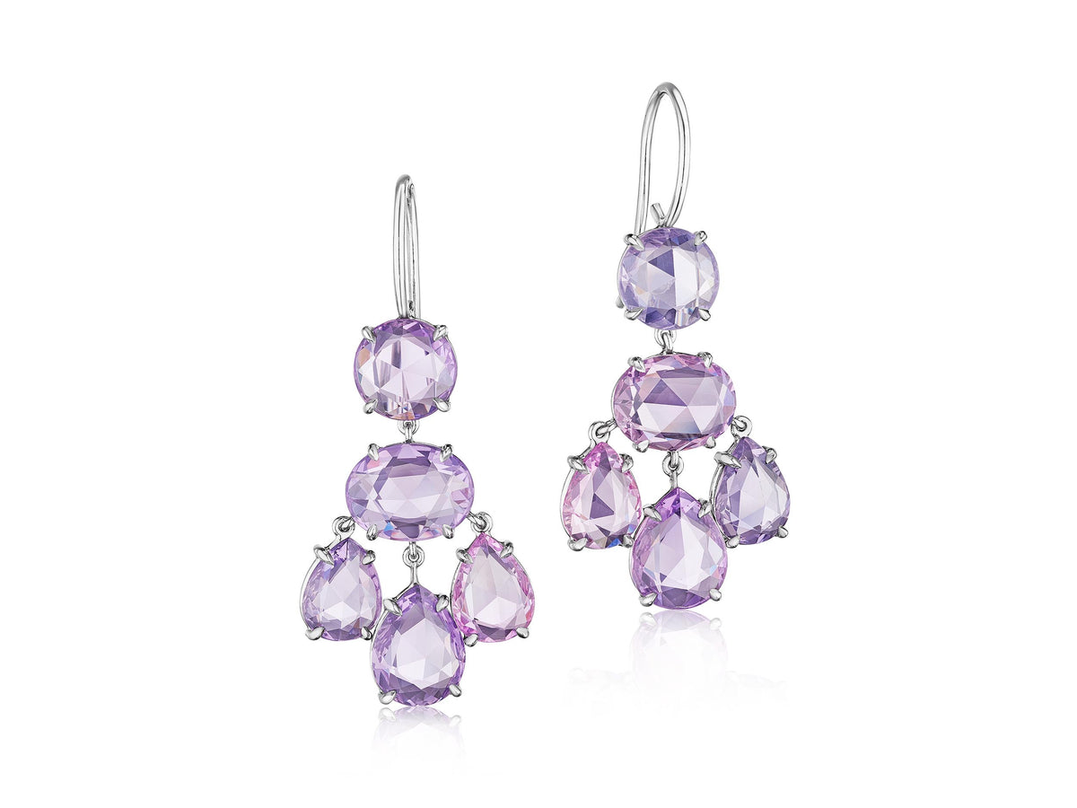 Pale Pink &amp; Periwinkle Sapphire Platinum Girandoles - Golconda Jewelry