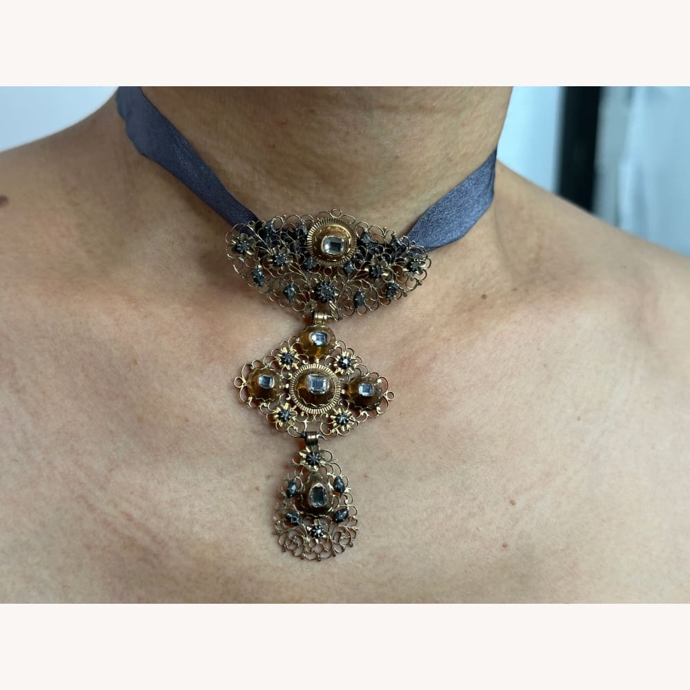 Antique Flemish Diamond & Gold Pendant circa 1750 - necklaces pendants Golconda Jewelry