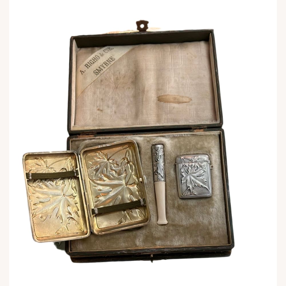 Art Nouveau Silver Maple Smoking Set - Golconda Jewelry