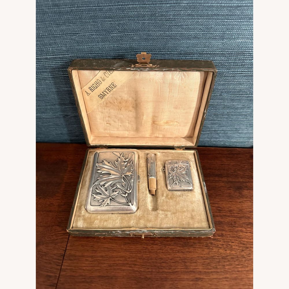 Art Nouveau Sterling Silver Maple Smoking Set - Golconda Jewelry