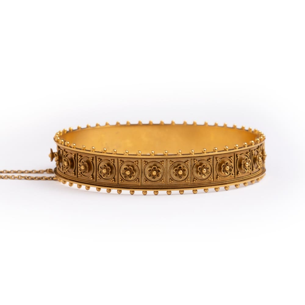 Etruscan Revival Gold Bangle circa 1880 - Golconda Jewelry
