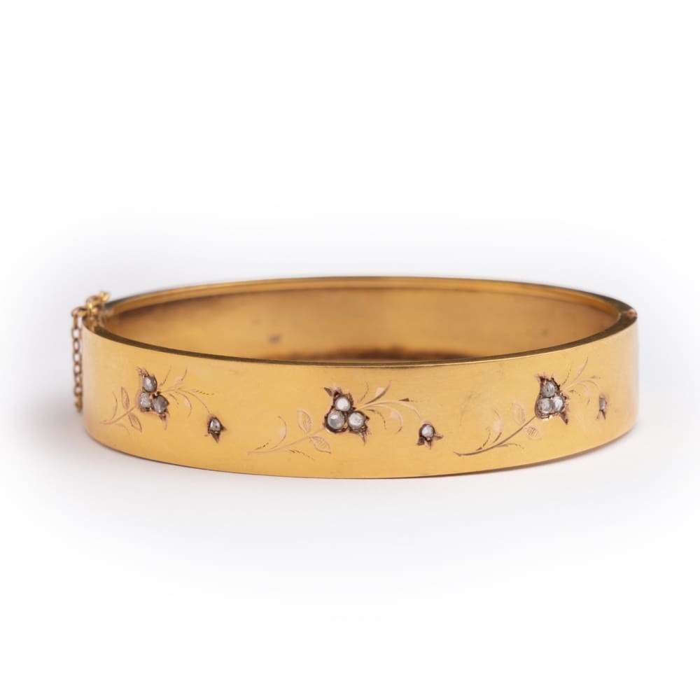 French Gold and Diamond Bangle circa 1880 - Golconda Jewelry