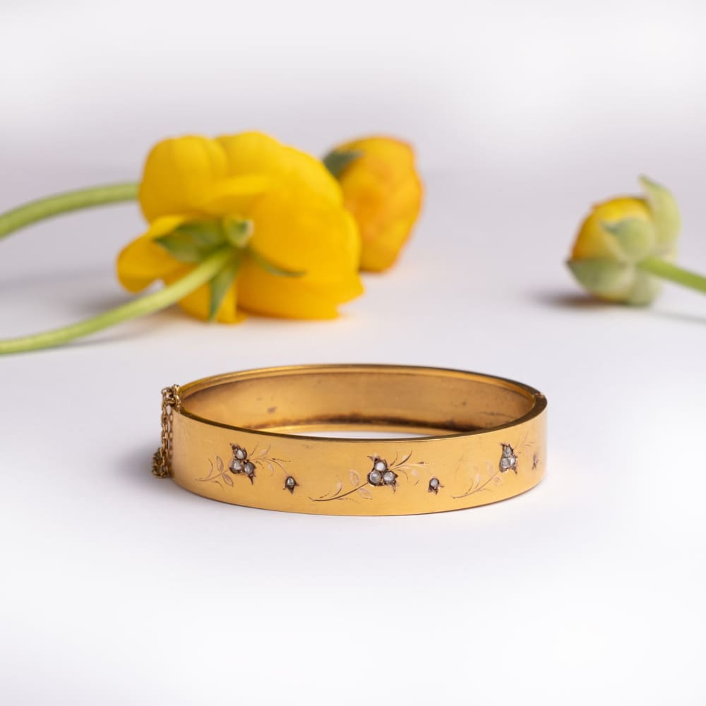 French Gold and Diamond Bangle circa 1880 - Golconda Jewelry