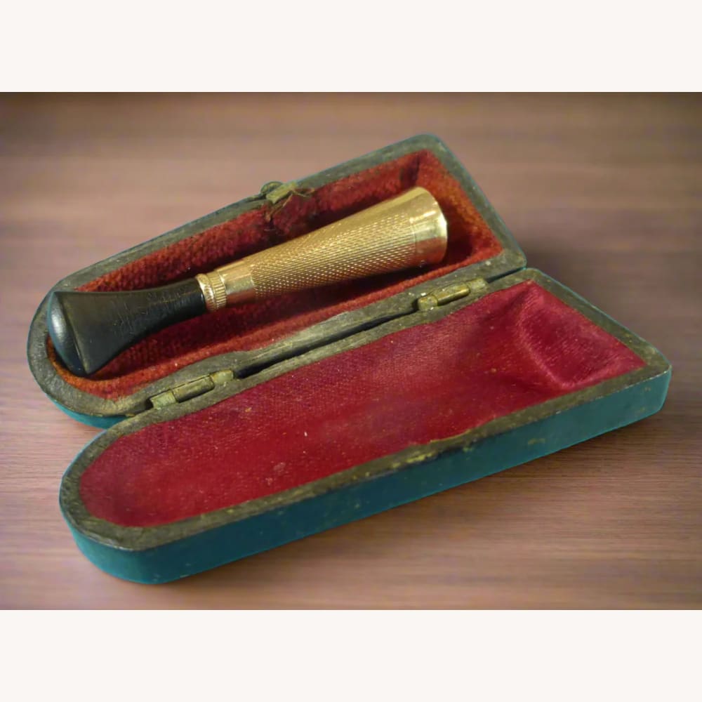 Mid Century Gold &amp; Bakelite Telescoping Cigarette Holder S J Rose - Golconda Jewelry