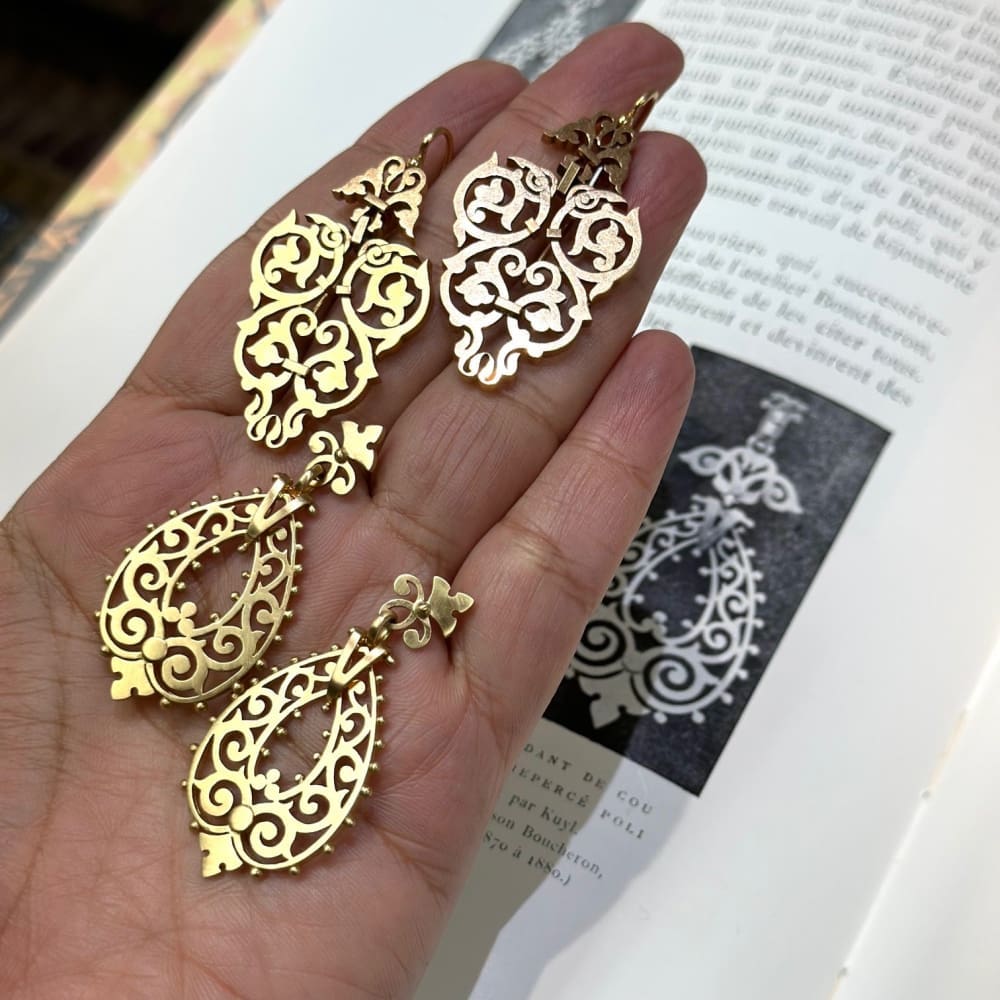Pierced Gold Ear Pendants - Golconda Jewelry