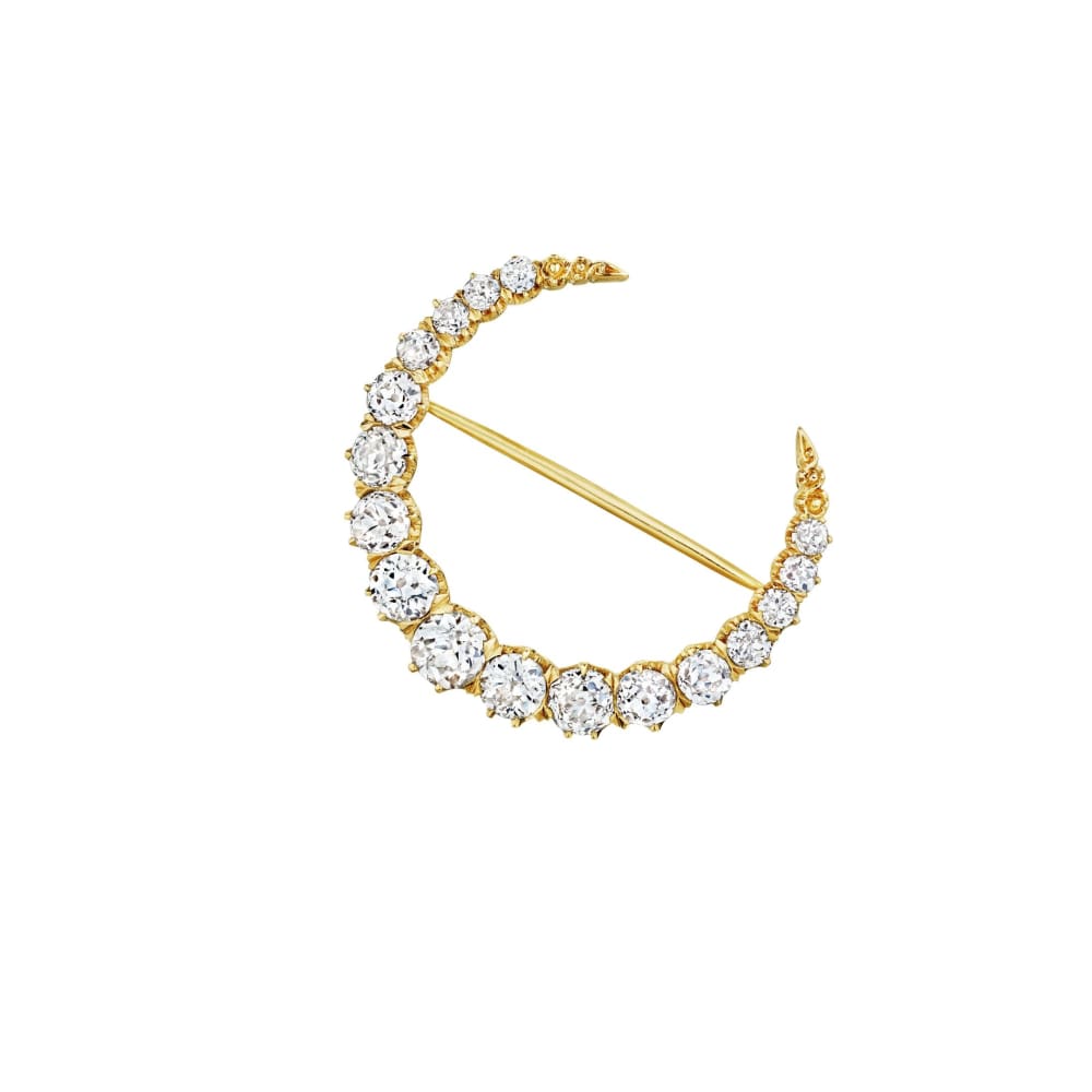 Victorian Diamond & Gold Crescent Pin & Necklace circa 1890 - Golconda Jewelry