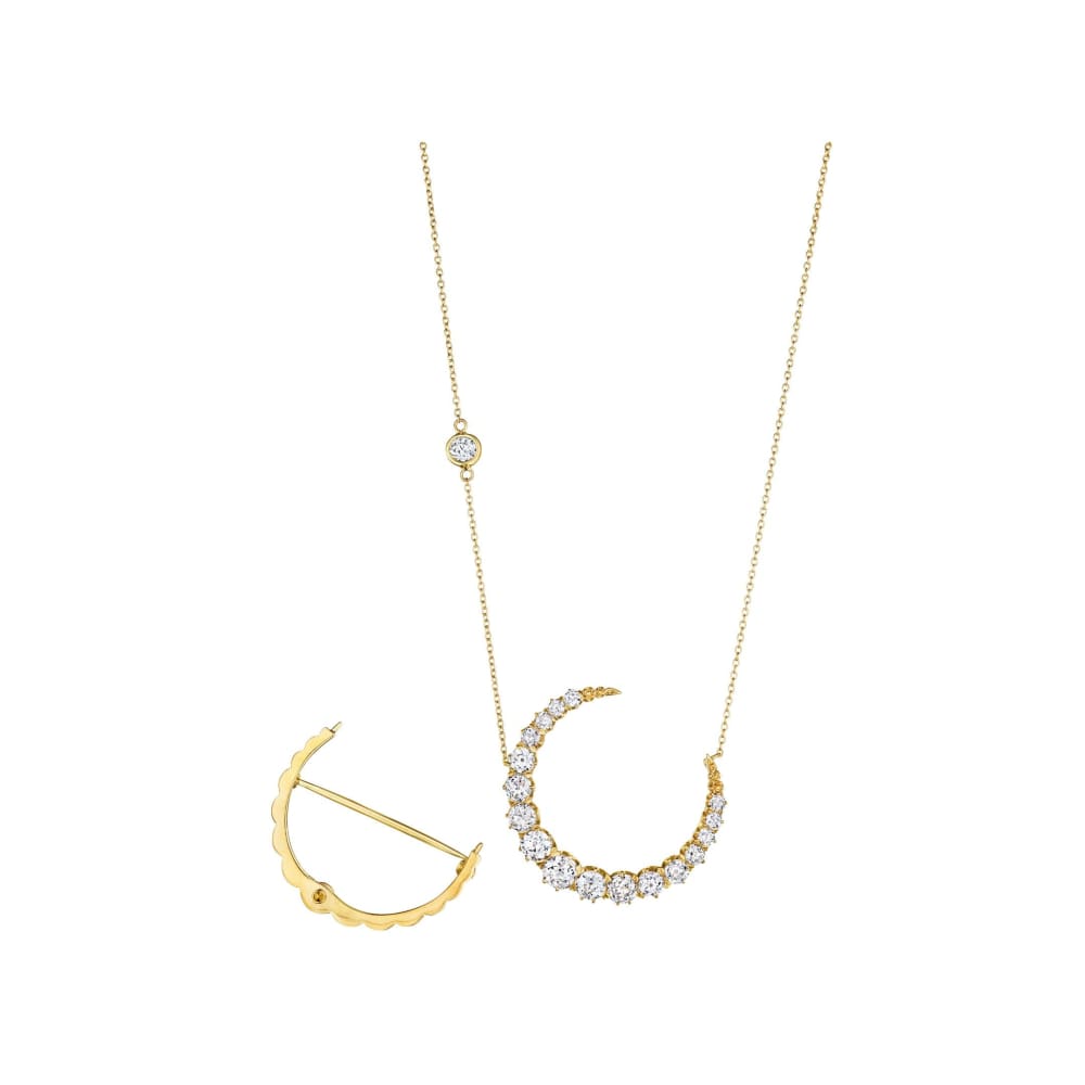 Victorian Diamond & Gold Crescent Pin & Necklace circa 1890 - Golconda Jewelry