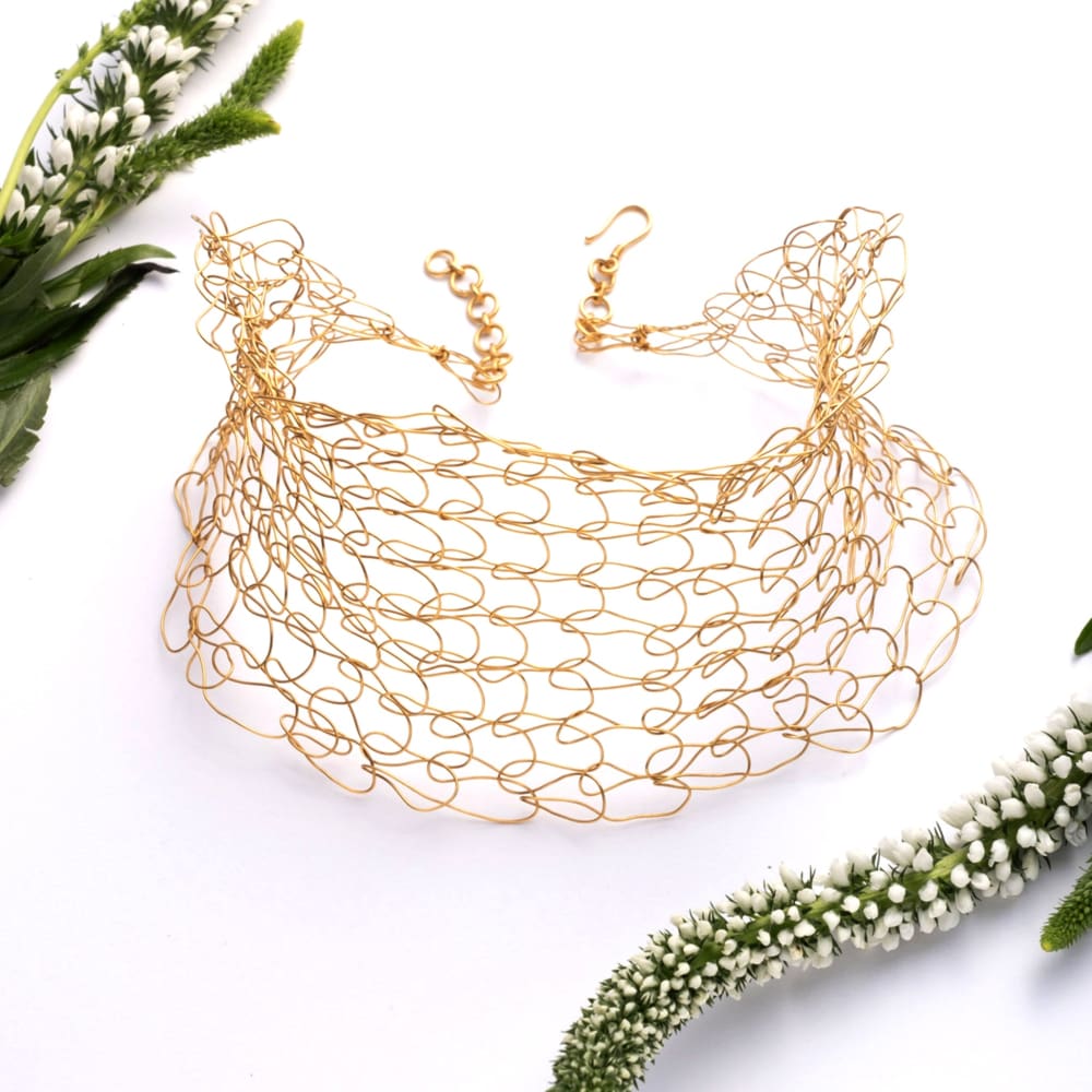 Vintage Crocheted Gold Necklace - Golconda Jewelry