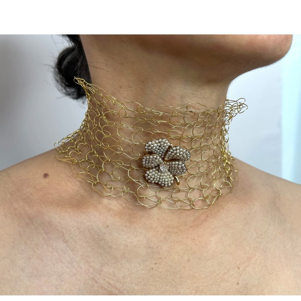Vintage Crocheted Gold Necklace - Golconda Jewelry
