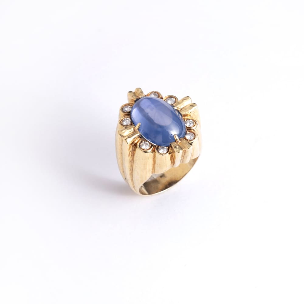 Vintage Seventies Sapphire diamond &amp; 14K Gold Ring - Golconda Jewelry
