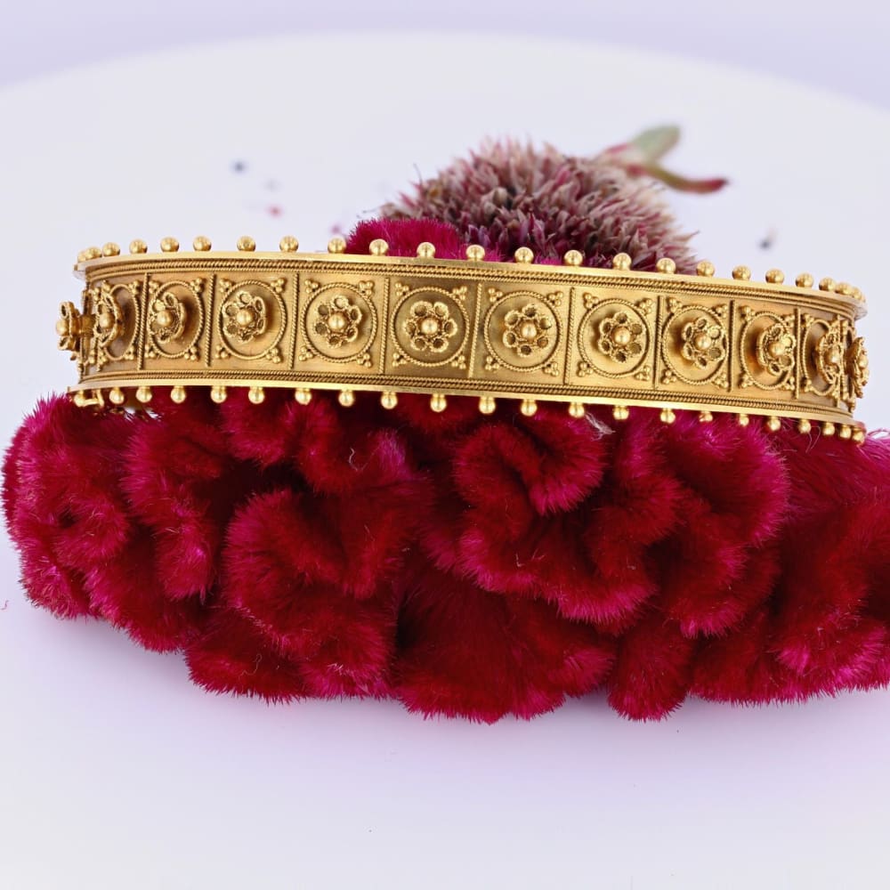 Etruscan Revival Gold Bangle circa 1880 - Golconda Jewelry