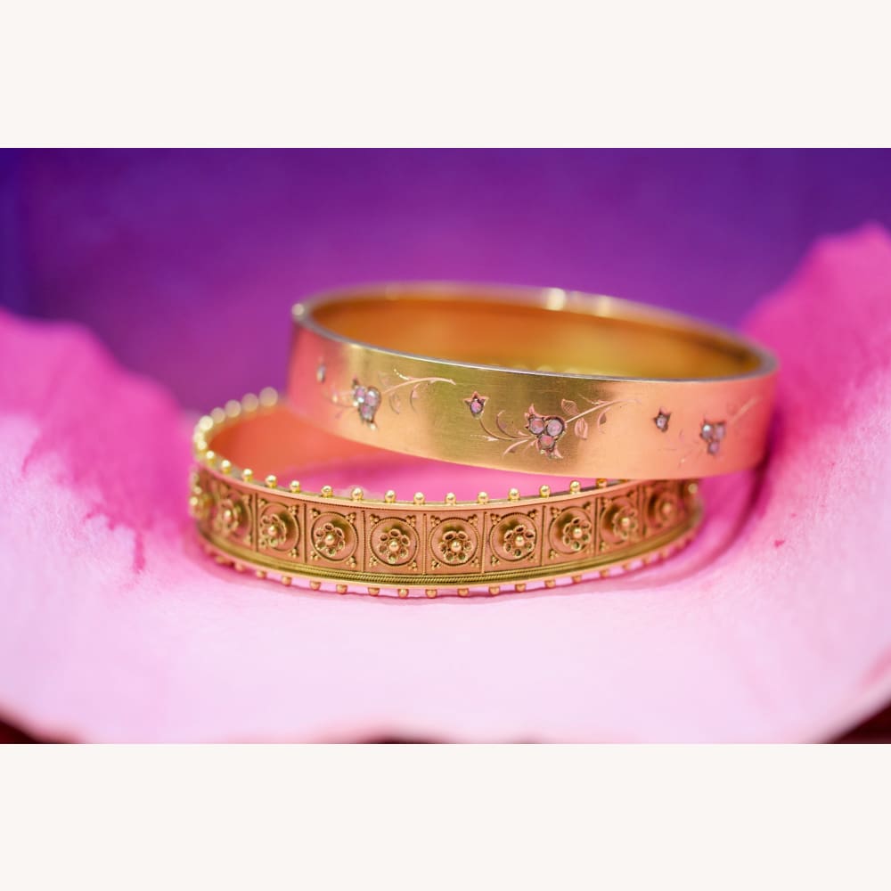 Etruscan Revival Gold Bangle circa 1880 - Golconda Jewelry