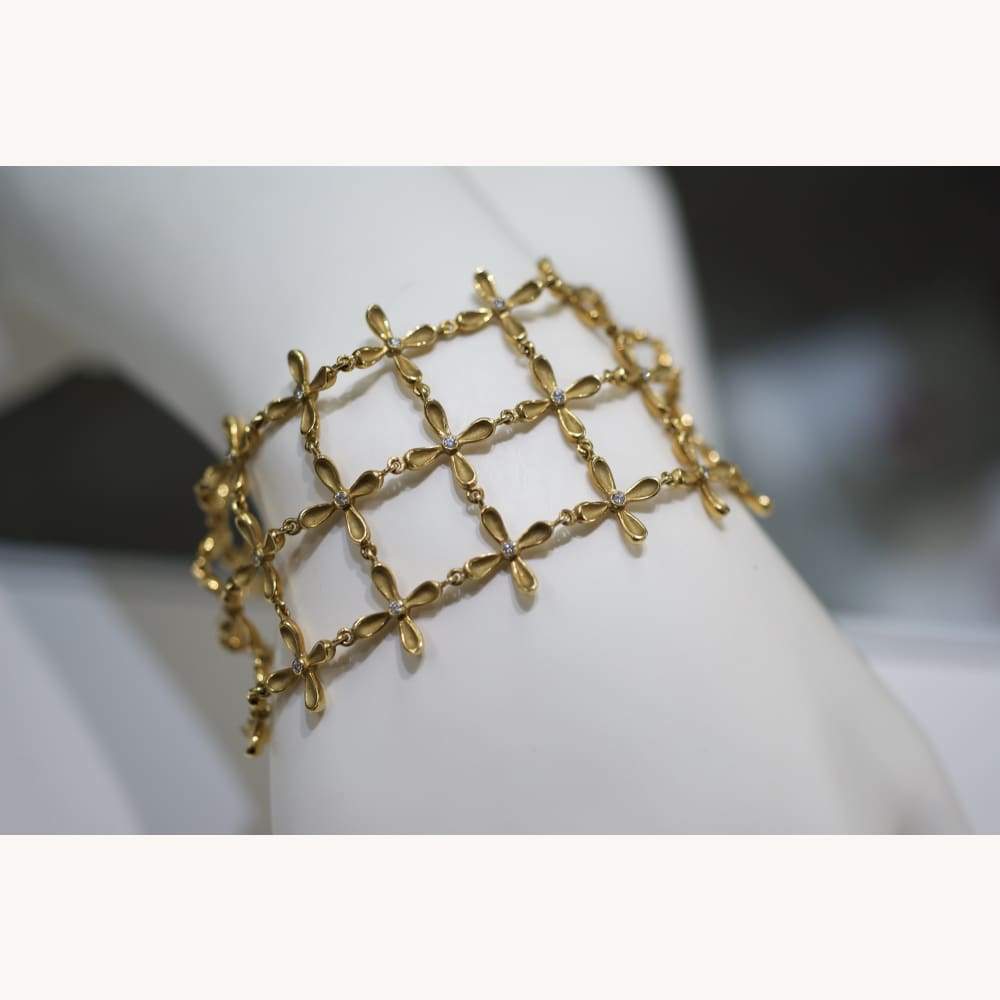 Flowerhead Diamond & 18K Gold Wide Bracelet - Golconda Jewelry